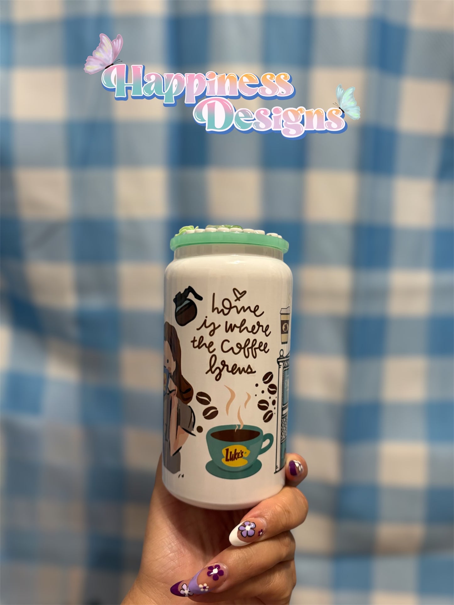GG G Stainless Steel Cup with decorated lid